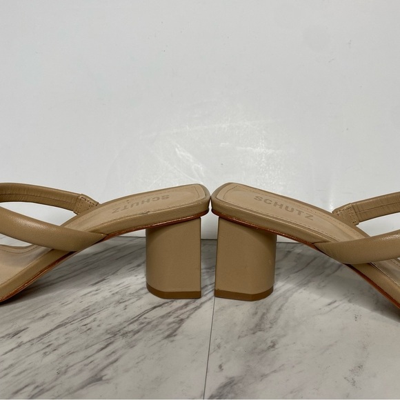 New! Schutz Ully Lo Tan Leather Heeled Sandal 10B - Picture 8 of 13